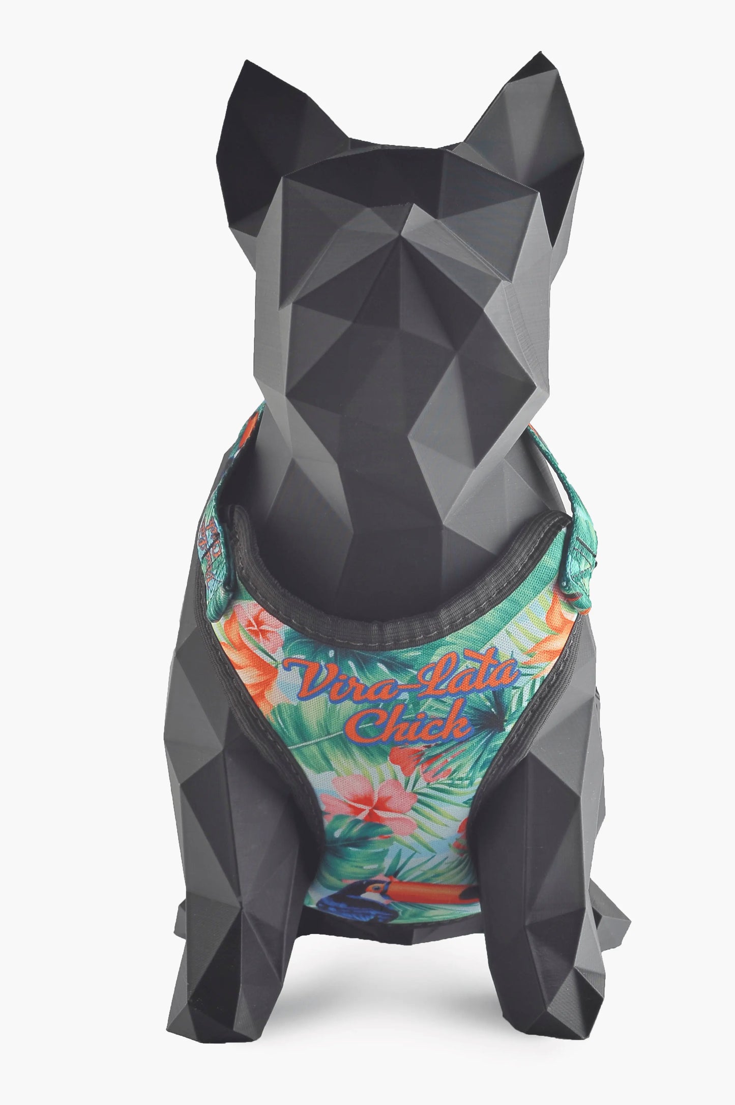 Peitoral Colete AIR com a personalização Tropical, a posição da coleira na imagem esta de frente.