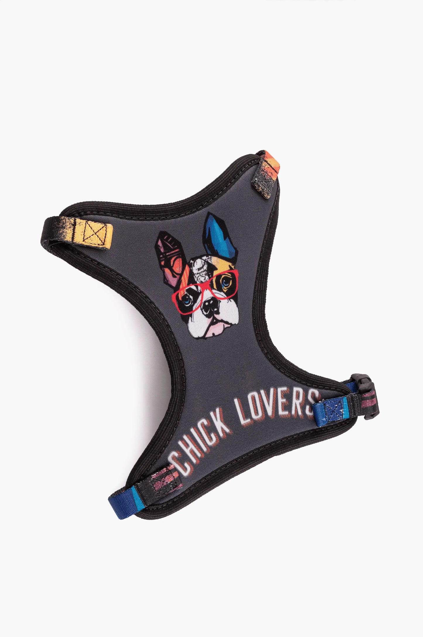 Peitoral Colete AIR com a personalização Chick Lovers, a posição do peitoral na imagem esta aberta.